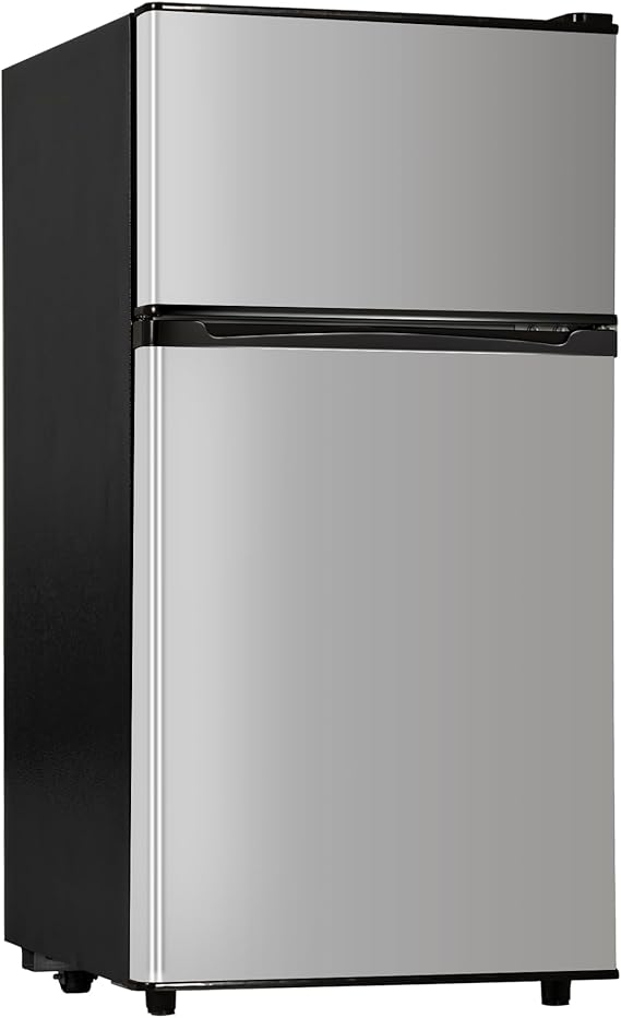 3.55 Cu.Ft Mini Fridge with Freezer - 2 Doors for Office, Kitchen, Dorm and Bedroom, Mini Refrigerator with Adjustable Shelves (Silver)