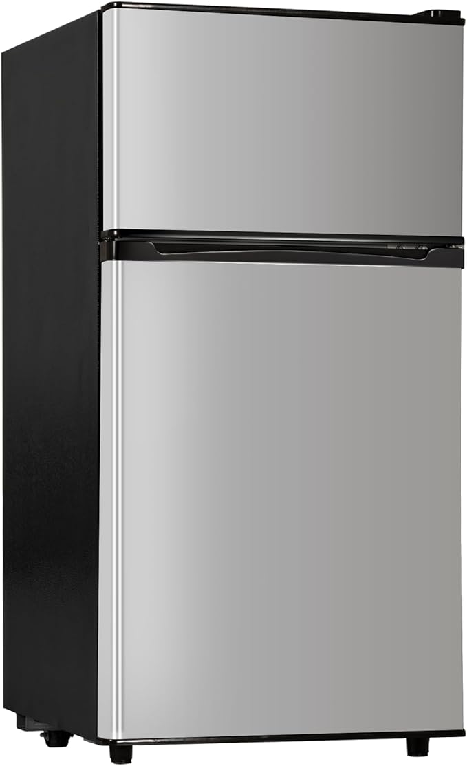 3.55 Cu.Ft Mini Fridge with Freezer - 2 Doors for Office, Kitchen, Dorm and Bedroom, Mini Refrigerator with Adjustable Shelves (Silver)
