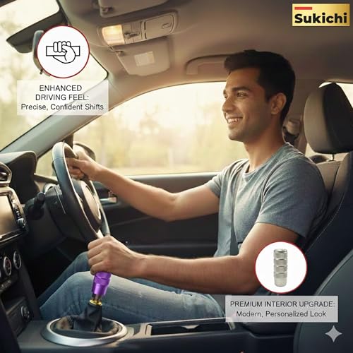 Image of Medirich Lifesciences Sukichi Car Gear Knob Stylish | Universal Car Gear Shift Knob | Manual Transmission Gear Shifter | Car Interior Accessories | Anti Slip Gear Lever Knob | (Slim Dotted, Purple)