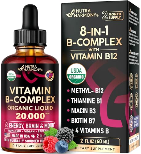 USDA Organic Vitamin B-Complex B5 Pantothenic Acid | B12 Methylcobalamin | B1 Thiamine | B6...