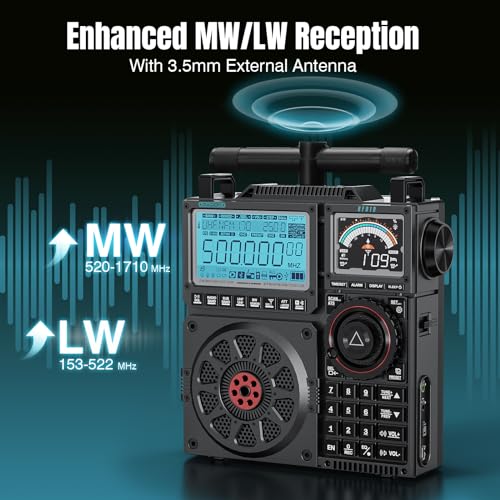 Image of Raddy RF919 SSB Shortwave Radio with NOAA Weather Band, Full Band FM AM SW VHF UHF AIR CB WB and SSB Receiver, with Antenna Tuner, 3 External Antenna Ports, 5000mAh Rechargeable Battery (Black)