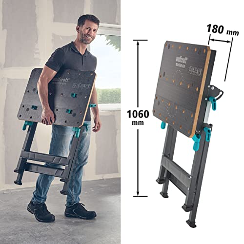 wolfcraft Klem- en werktafel Master 650 Ergo - traploos in hoogte verstelbaar - incl. vlakke spaninrichting, buisspaninrichting en inzetplank - mobiel - draagvermogen 120 kg - Made in Europe - 6870000 - Afbeelding 4