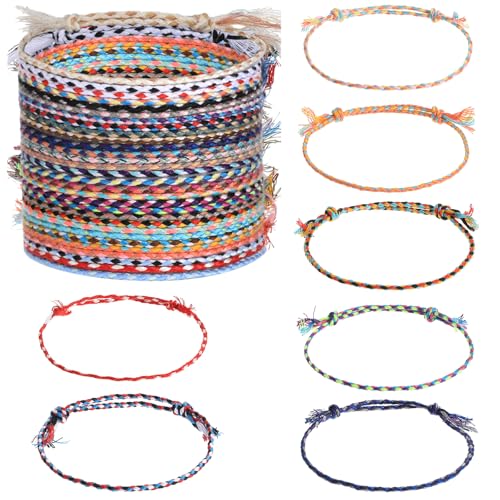 30Pcs Woven Wrap Friendship Bracelets Handmade Adjustable Colorful Tassels Cotton Rope Bracelets Jewelry Suitable Women Men Teenagers Mixed Colors
