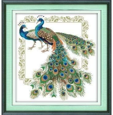 Happy Forever Cross Stitch Kits 11CT Stamped Patterns, DIY Preprinted Embroidery Kit for Beginner, Animals (D661 Two Wolves 2, Size 19''x22'')