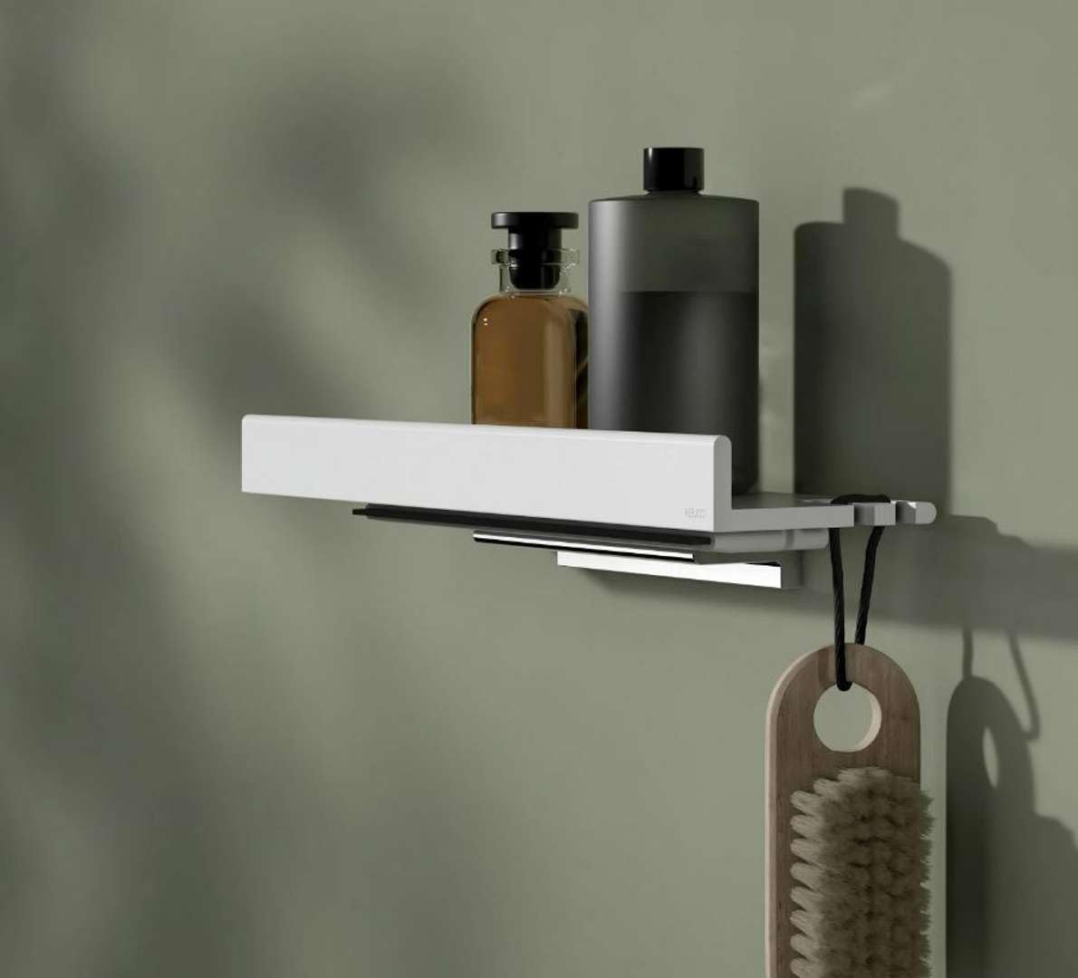 Keuco Reva Repisa de Ducha 35 cm, con Gancho y Extractor, Aluminio Blanco | Made in Germany, extraíble, incl. tornillos y tacos, bandeja ducha para taladrar