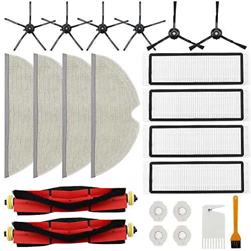 16 Packs Replacement Parts Compatible for Roborock S6 Pure, S6, E4, S4 Max, S6 MaxV, S5, S5 Max, S4, E20 E25 E35 S50 Xiaomi Mijia Robot Vacuum, 2 Main Brush, 4 Filters, 6 Side Brushes, 4 Mop Cloth