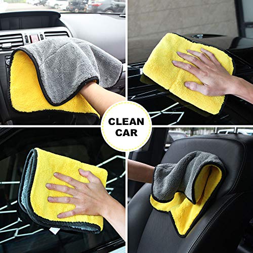 Auto Care 920GSM Super Thick Microfiber Car Cleaning Cloth Detailing Towel 15'' x 17.7'' (Blue/Gray-3PCS)