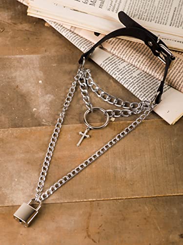 Sacina Gothic Punk Grunge Layered Cross Lock Choker Collar Necklace, PU Leather Collar, Goth Jewelry, Halloween Christmas Jewelry Gift for Women4