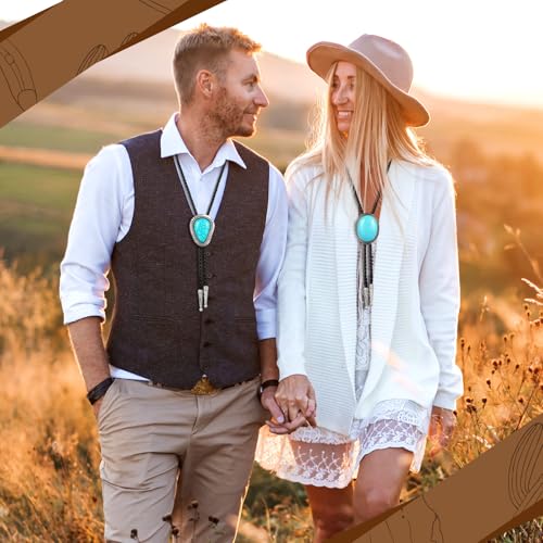 Image of Lyrow Bolo Ties for Men Women Native Western Cowboy Bola Tie Turquoise Stone Faux Leather Necktie Tie for Costume Accessories