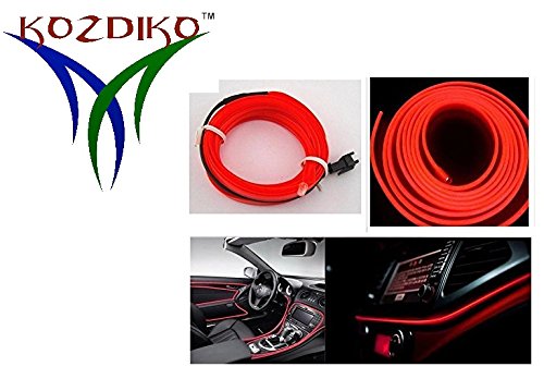 Kozdiko Red Color 12V 5Mtrs Roll Cold Light Car Socket Strip Neon Lamp Mood Creator Decor InteriorLighting for Hyundai Accent