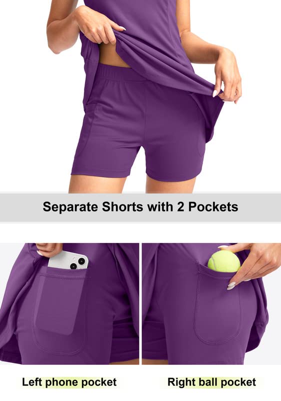Image of Viodia Women's Tennis Golf Dress with Shorts | Active, Exercise, Workout, Sports, Athletic, Dresses for Women, with Zipper Pockets
