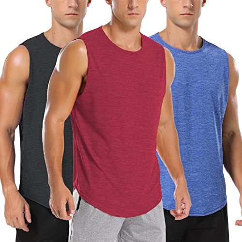 Amussiar Workout Sleeveless Mesh Shirts for Men 3 Pack Athletic Gym Basketball Quick Dry Muscle Tank Tops (Black/Red/Blue X-Large)