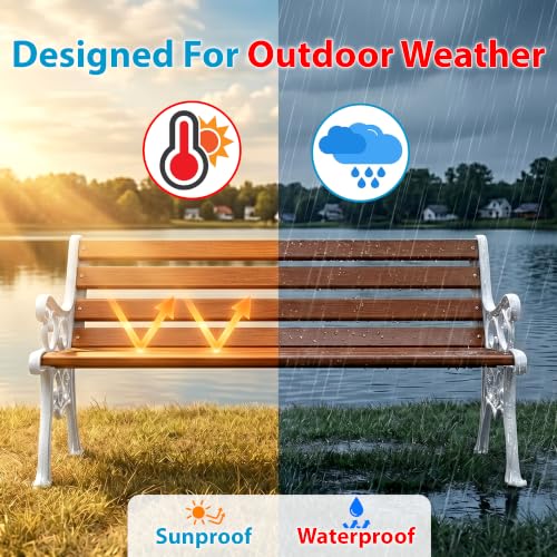 Image of BRISHI 3 Seater Cast Iron FRP Garden Bench for Indoor & Outdoor Park /Patio /Living Room /Terrace /Balcony (White + Brown)