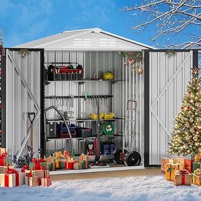 DWVO 6x4ft Storage Shed for Outdoors, Metal Sturdy Weatherproof Tool Shed with Secure Door and Ventilation for Equipment, Mowers, Bikes, Outdoor Spaces, White