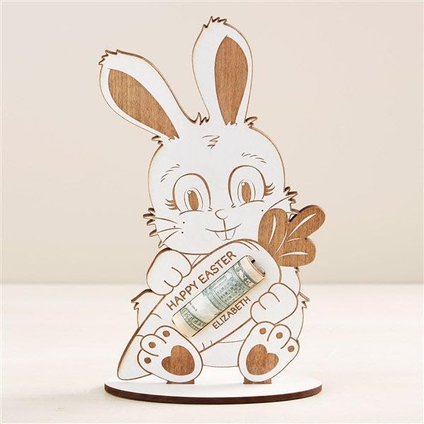 Personalization Universe Easter Bunny Wood Money Holder - Whitewash2