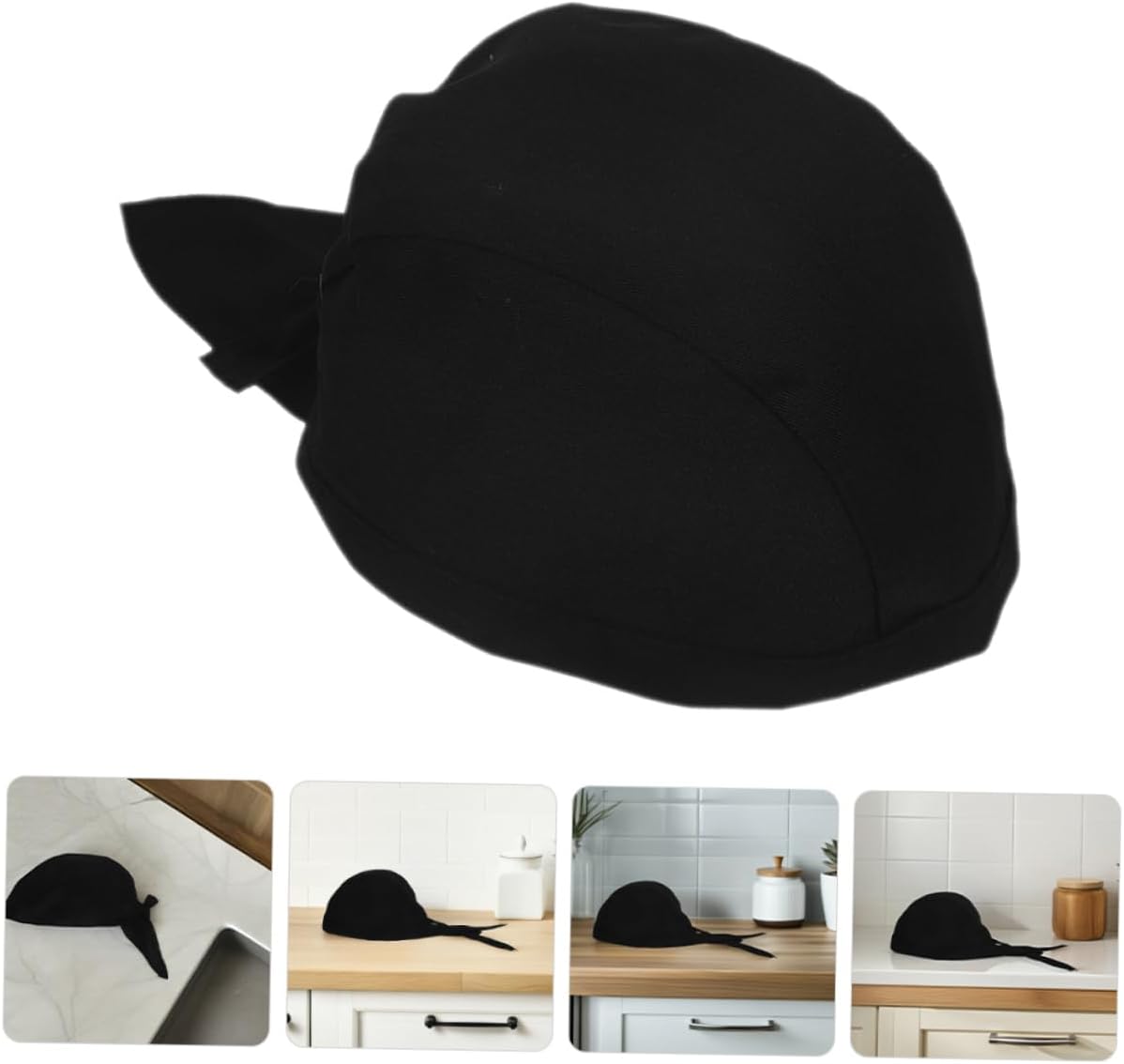 COLLBATH 12pcs Unisex Chef Hat with Ties Elastic Kitchen Cooking Caps for Men and Women Black Culinary Hats for Restaurant and Hotel Use