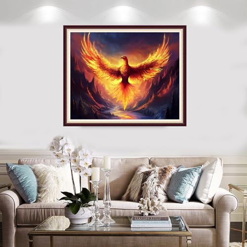 Image of Foxnyart Stamped Cross Stitch Kits Full Range of Embroidery Needlework Starter Kits for Beginners Adults 11CT Embroidery Patterns Art Crafts DIY Needlepoint Kit-Lucky Fire Phoenix 16x20 inchs