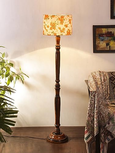 Image of Devansh Multicolor Cotton Wooden Floor Lamp -14