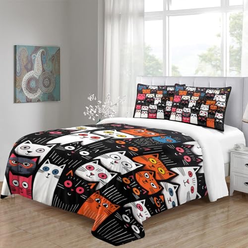 Housses de couettes 3D imprimé chat de compagnie 220x240cm microfibre