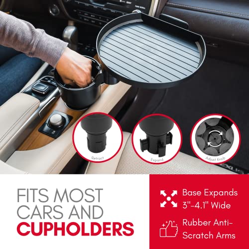 Macally Car Cup Holder Tray and Cup Holder Expander with Phone Slot - Enjoy Your Meal - 9" Food Tray Table and Drink Holder for Yeti, Hydroflask, etc.