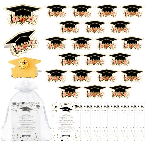 Image of 20 Pack Class of 2026 Graduation Pins Souvenir Emblem Congrats Badges Graduation Party Favors Gifts for Students, Colleges, Guests, Decoration Accessories with Inspirational Cards Organza Bags(flower)