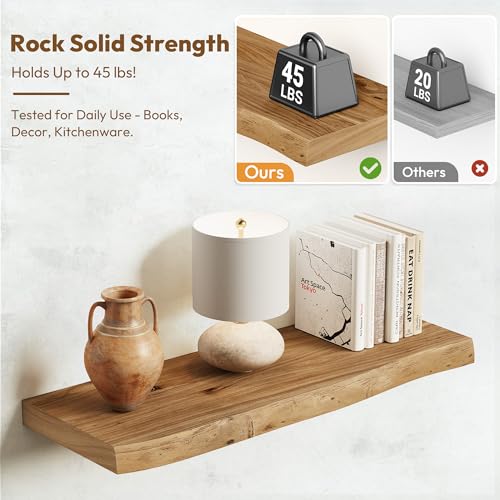 Image of Vivelove Wood Floating Shelves Live Edge 24 inch Set of 2, Natural
