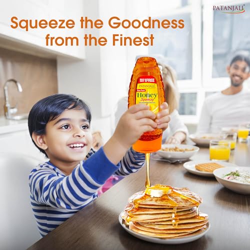 Image of Patanjali Natural Honey Squeeze Pack 400g - No Added Sugar Pure Raw Natural Bee Honey | No Artificial Colour | For Eating Cooking & Wellness