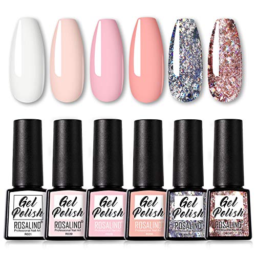 ROSALIND 7.3ml Gel Nail Polish 6pcs Purple Glitter,Nail Art Desgin Soak Off Nail Gel Set DIY at Home…