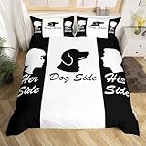 Dog Side and My Side Printed Comforter Cover King Size Couple Bedding Comforter Set Black White Dog Printed Decor Bedding Set for Adult Couple Romantic Theme Soft Duvet Cover with Zipper Closure