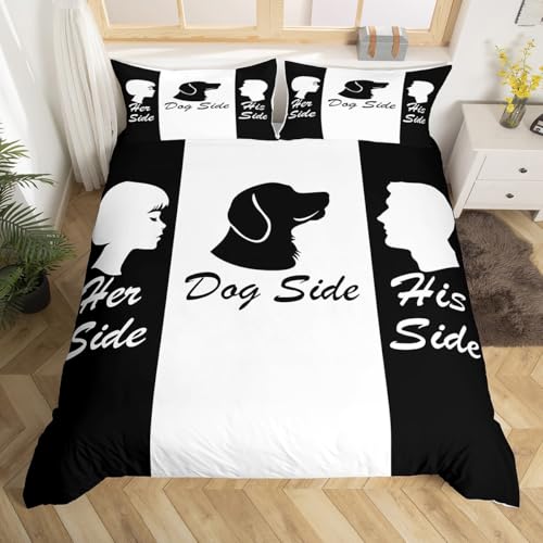 Dog Side and My Side Printed Comforter Cover King Size Couple Bedding Comforter Set Black...