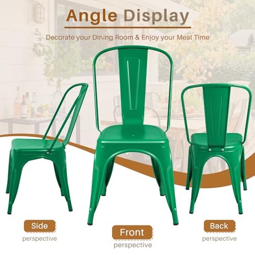 Image of Furmax Metal Dining Chair Indoor Outdoor Use Stackable Classic Trattoria Chair Chic Dining Bistro Cafe Side Metal Chairs Set of 4 (Green)