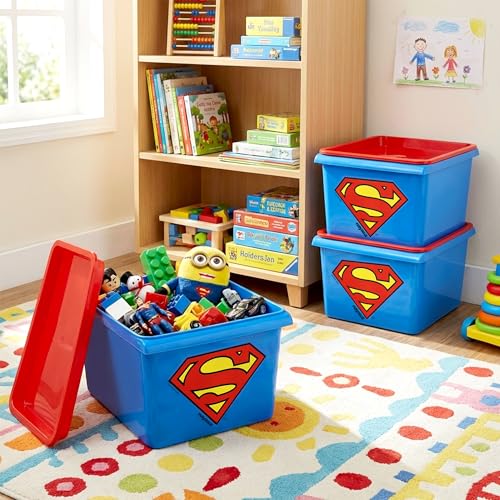 Image of Nayasa Stack N Store Superman, Small, 5 ltrs | DC Superhero Print Plastic Storage Boxes Set of 2 with Lid | Side Handles | Stackable Multipurpose Organizers | Strong & Durable | Blue