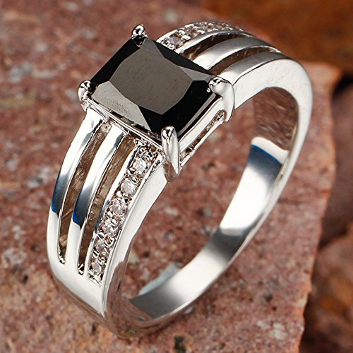 925 Sterling Silver Plated Radiant Shaped Simulated Black Spinel Promise Ring2