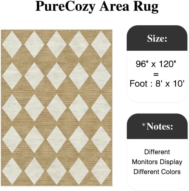 8x10 checkered area rugs for living room brown machine washable large rug non-slip stain resistant low pile boho accent indoor throw carpet for bedroom dining room home aesthetic decor 8' x 10' (rectangular) checkered brown