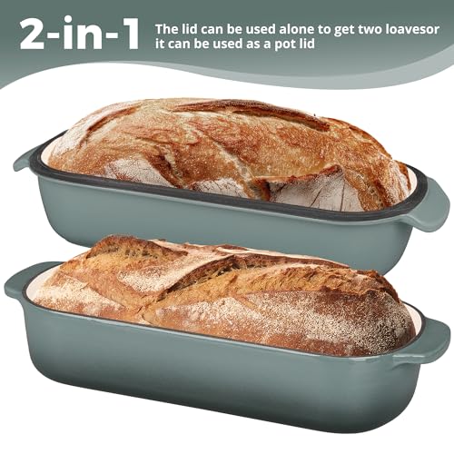 EDGING CASTING Enameled Cast Iron Loaf Pan with Lid, Bread pan, Dutch Oven Bread pan for Homemade Sourdough Bread Baking, 12.5x5.5 inch, 5qt, Slateblue by EDGING CASTING - Used condition - Image 4
