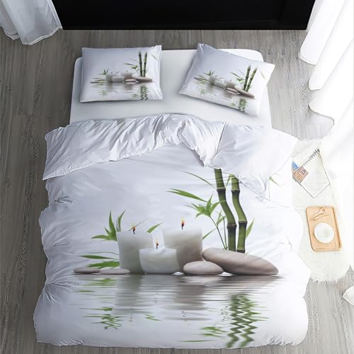 Housse de Couette 240x260 Zen - Parure de Lit 2 Personne Motif Bambou - Ensemble de Literie en...