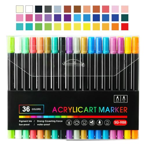 Marcadores de pintura | Rotuladores acrílicos de doble cabeza | Suministros de arte de papelería de 24/36 colores, resaltador de dibujo para roca, vidrio, cerámica, madera, tela, pintura
