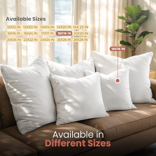 Image of Utopia Bedding Throw Pillows Insert (Pack of 2, White) - 18 x 18 Inches Bed and Couch Pillows - Indoor Decorative Pillow.