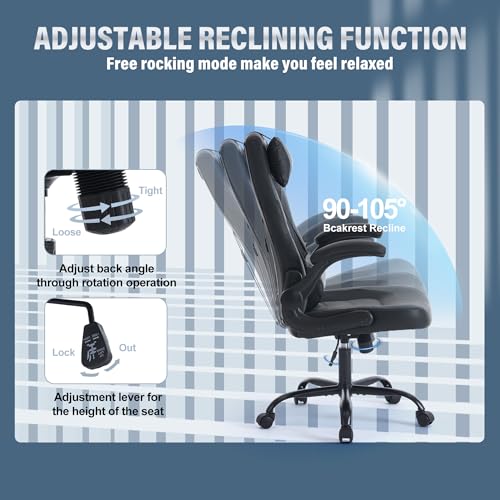 Image of Sweetcrispy Ergonomic Gaming Desk Chair - Computer Video with Comfy Lumbar Support and headrest, PU Leather with Flip-up Arms, Adjustable Height and Swivel Wheels, Home and Office, Grey