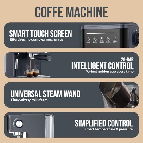 Image of CPENSUS Smart Coffee Maker Machine for Home 20 Bar Semi-Automatic Espresso Cappuccino Latte & Mocha machine With Steam Milk Frother Touch Panel Kitchen Appliances (20 Bar Machine)