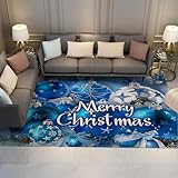 WEECHAINGE Alfombras Azules 120x180cm Campanas Navidad Alfombra Suave y Lavable sin Deslizar Alfombra para salón Dormitorio Comedor Decoración navideña Temporada