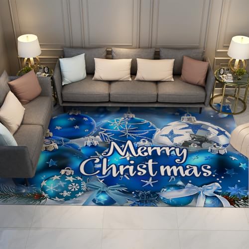 Tapis doux et lavable Noël 160x230cm bleu antidérapant maison