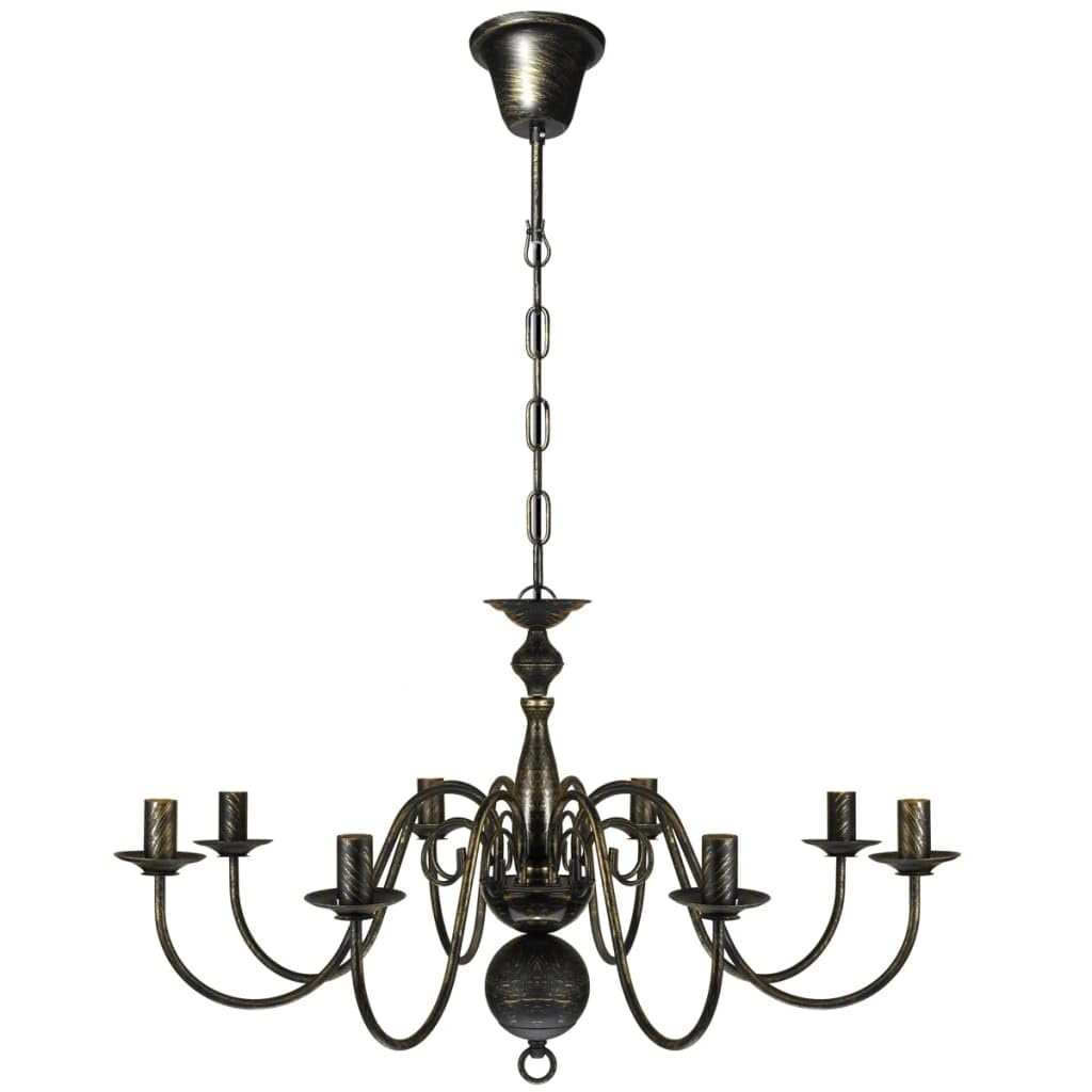 vidaXL Antique Black Metal Chandelier – Classic and Elegant Lighting Fixture for Living Rooms and Offices – Rustic Farmhouse Style Ceiling Mount Pendant Light – for 8 E14 Bulbs