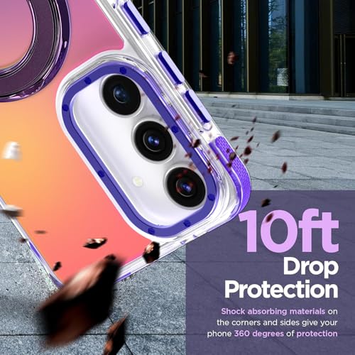 Image of Magnetic for Samsung Galaxy S25 FE 5G Case with Stand [Compatible with Magsafe] [Cute Fluorescent Design] [1 Screen Protector] Slim Translucent Matte Case for Galaxy S25 FE 5G 6.7 inch, Purple