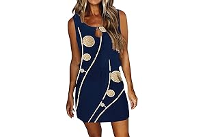 SAUKOLE Womens Summer Causal Loose Sleeveless Crew Neck Drawstring Waist Mini Short Dresses with Pockets