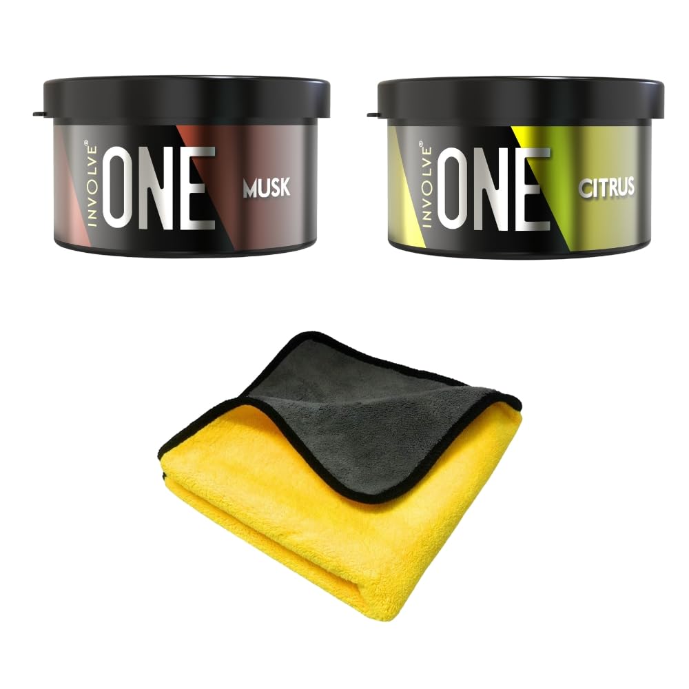 Involve your senses One Fiber Combo- Musk & citrus Car perfume with Microfiber Cloth (Multicolour)| Car Air Freshener |Car accessories Interior