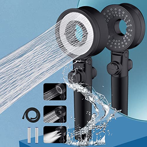 Duschkopf Wassersparend, Yeelan 3 in 1 Wassersparender Duschkopf Doppelseitiger Duschbrause mit 1.5m Schlauch, Regendusche Duschkopf Druckerhöhend mit 2 Filter für Bad, Sparduschkopf (Schwarz) Cover
