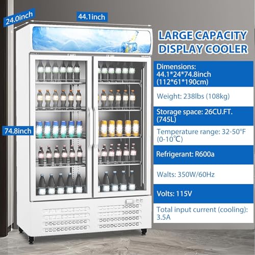 Image of 26 Cu. Ft Display Refrigerator Easy Access Layout, Refrigerated Display Cooler for Efficient Product Display, Cold Storage Organization, and Convenient Use in Retail and Food Service Areas,White