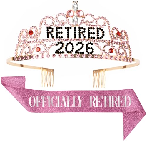 JPACO 2026 Retirement Tiara & Sash - Officially Retired Sash & Crown for Parties Events Gifts Favors and Decorations (2026 Pink)