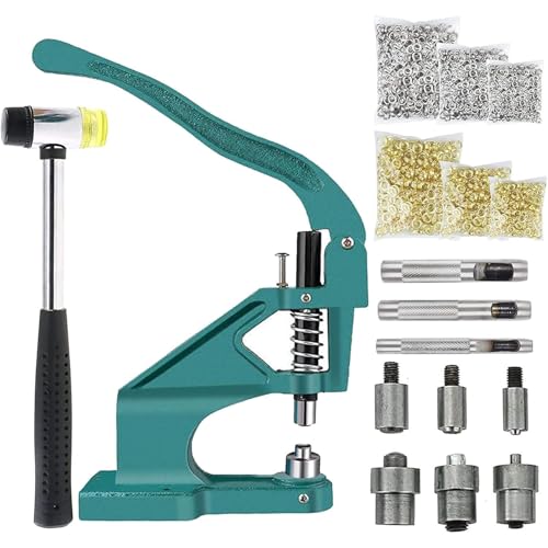 Heavy Duty Eyelet Punch Kit, Hand Press Grommet Machine, Industrial Eyelet Machine with 3 Sets of Molds and Rubber Hammers, 3000 Grommets for Leather Fabric Belt Clothes Shoes Handbag